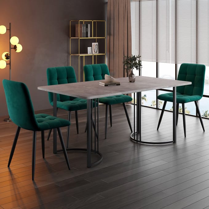 REDOM - Eethoekset - 5-Delig - Modern - Voor Keuken En Eetkamer - MDF En Metaal - Grijs - 140 x 80 cm