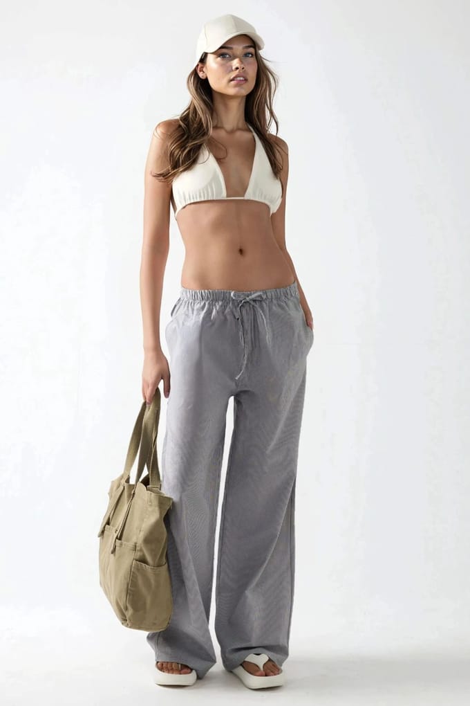 Elastische Taille Gestreepte Katoenen Loungebroek