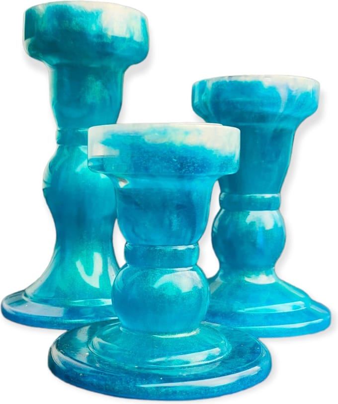 Resin Art JR: Set van 3 kandelaars (Turquoise & Gold)