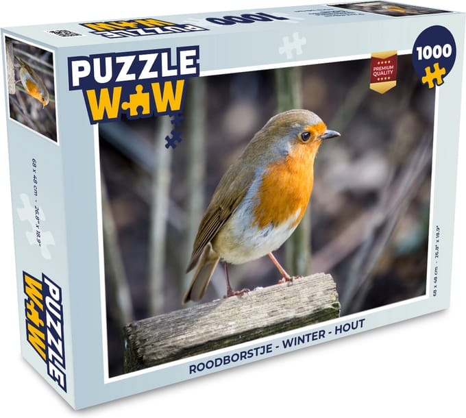 Puzzel Roodborstje - Winter - Hout - Legpuzzel - Puzzel 1000 stukjes volwassenen