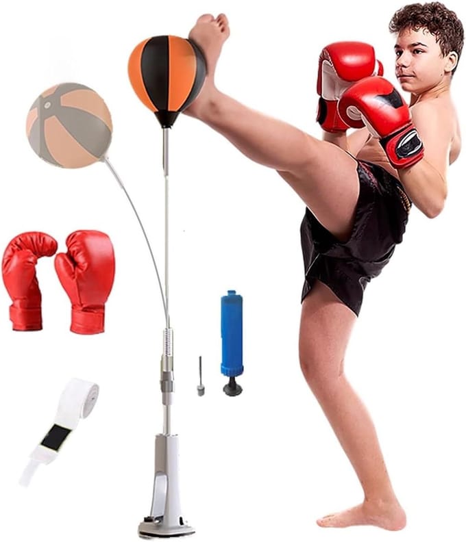 Bokszak met standaard - Snelheidsbal - Thuis trainen - Verstelbare hoogte - 130-150 cm - Zwart