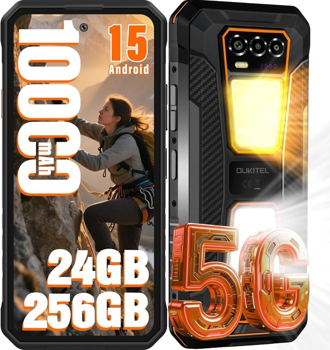 OUKITEL WP58 PRO 5G Mobiele Telefoon 24GB+256GB 6.7  Display 64MP 10000mAh Android 15 Smartphone oranje