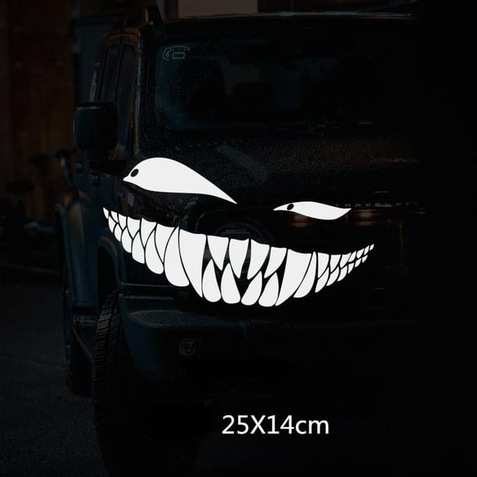 Autocollants de voiture yeux mauvais sourire créatifs, décalcomanies de moto, décoration de style de carrosserie automobile drôle, autocollant de fenêtre en vinyle imperméable blanc