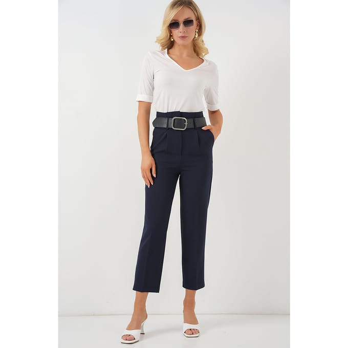 Enkelhoge Rechte Broek met Strik