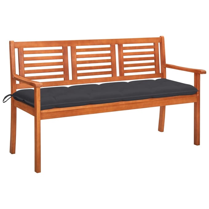 vidaXL - Tuinbank - 3-zits - met - kussen - 150 - cm - massief - eucalyptushout