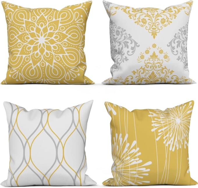 Kussenslopen Set - Decoratieve Hoezen - Bank Decoratie - Onzichtbare Ritssluiting - 40 x 40 cm - Geel Wit