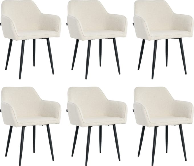 Lina® Diamond Eetkamerstoel - Creme - Set van 6 - Boucle