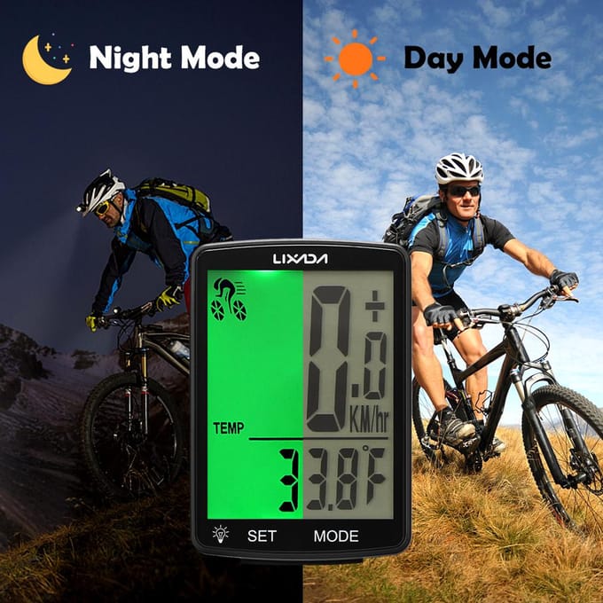 LIXADA Draadloze Fietscomputer Multifunctioneel LCD-scherm Fietscomputer Mountainbike Snelheidsmeter Kilometerteller IPX6 Blue Backlight gray