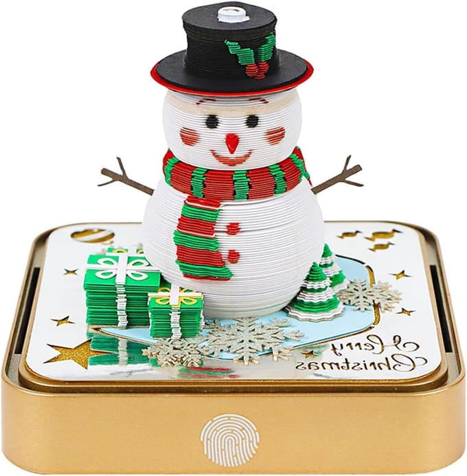 3D Notitieblok Sneeuwpop - Memoblok Kalender - Bureau Decoratie - Met 2026 Kalender - 9.8 x 9.8 x 8.8 cm