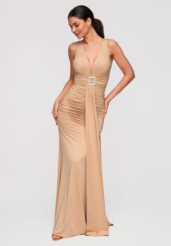 LARICA Jurk - Mouwloos - Rits - Effen Beige S
