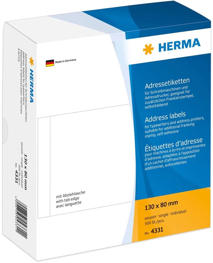 HERMA Adressetiketten einzeln wit 130x80 mm Papier 500 St.