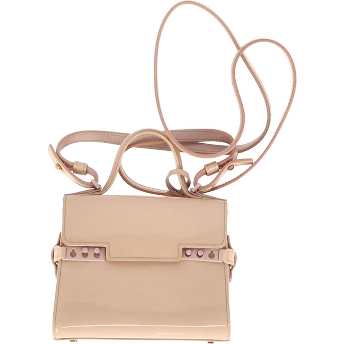 Delvaux Tempete Micro Bag in Beigekleurig Lakleer