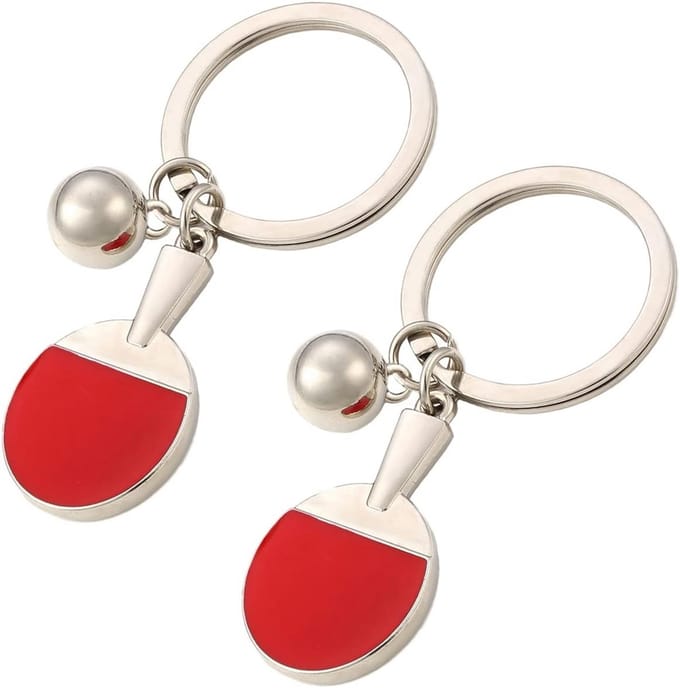 Tafeltennis Racket Sleutelhangers - Mini Ping Pong - Sport Decoratie - Set van 2 - 10 cm pakket - Zilver
