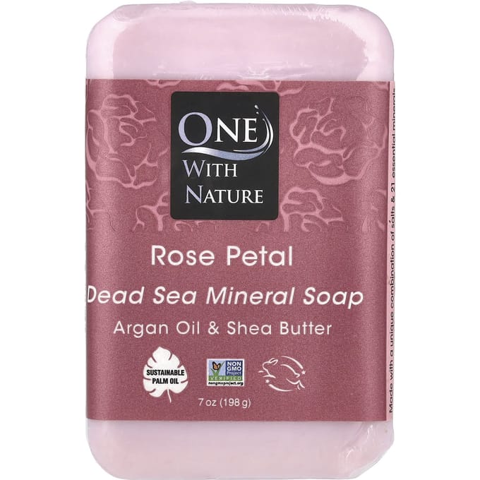 One with Nature, Barre de Savon Minéral Triple Moulé, Pétale de Rose, 7 oz (200g) black