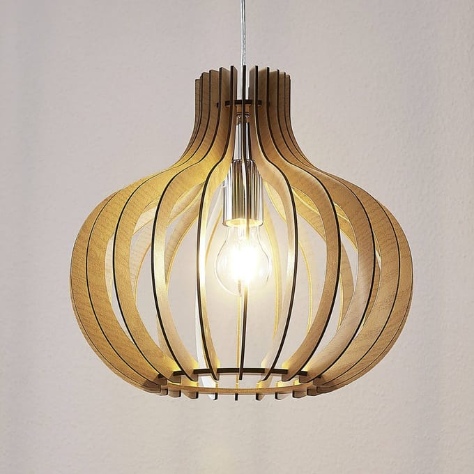 Lindby - Hanglamp - 1licht - Metaal, hout - H: 32.4 cm - E27 - licht hout