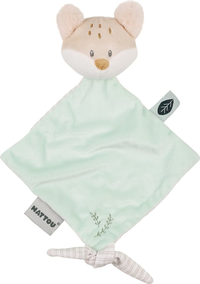 Nattou FLO, ERNEST & OLI Mini Knuffeldoekje - Vos - 19 cm - Munt Groen