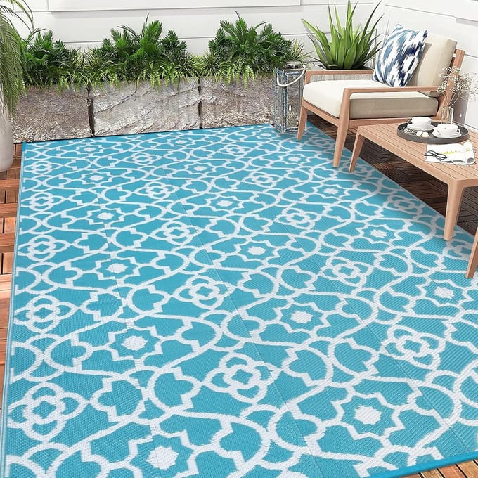 Groot waterdicht buitentapijt (turquoise, 270 x 360 cm)