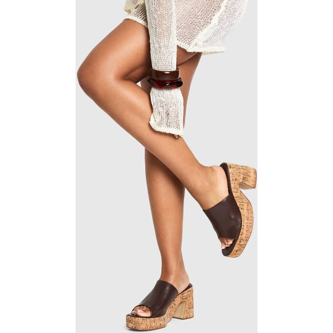 boohoo Dames Platform Kurk Mule Wedges | Chocolate | Maat: 3