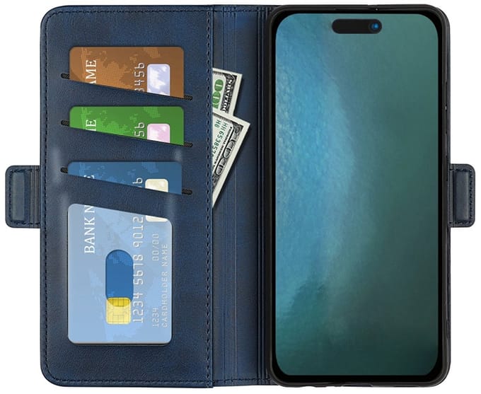 PU Lederen Wallet Hoesje met Sluiting geschikt voor iPhone 14 Pro - blauw