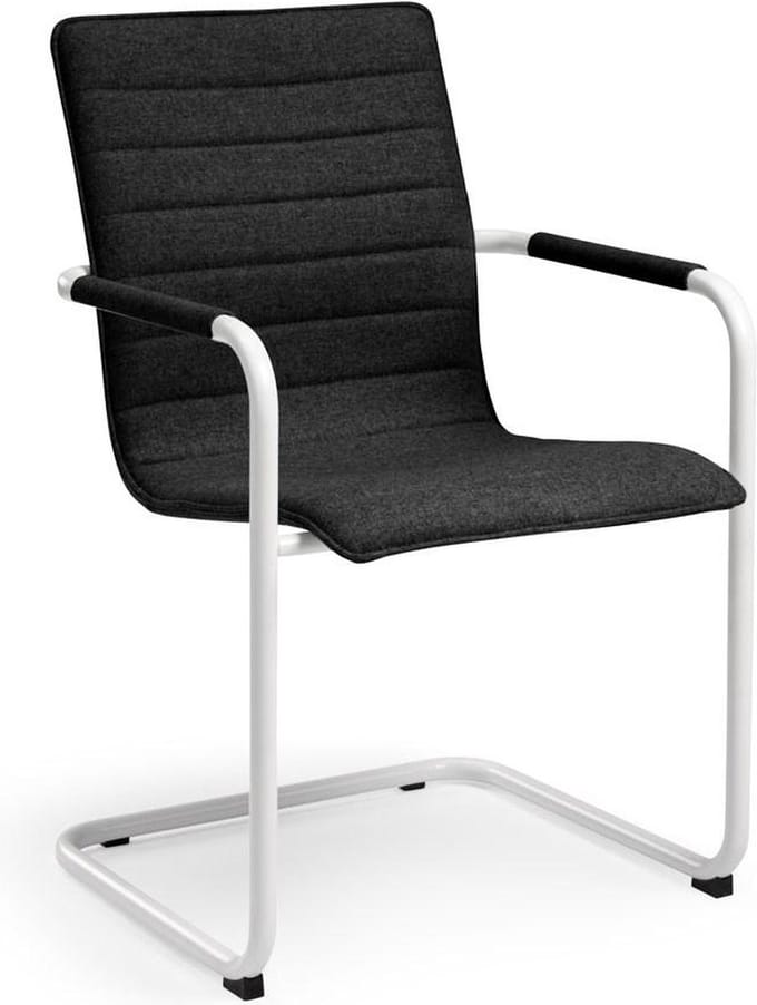 Stijlvolle Design vergaderstoel met wolvilt stoffering Wit frame Antraciet stof