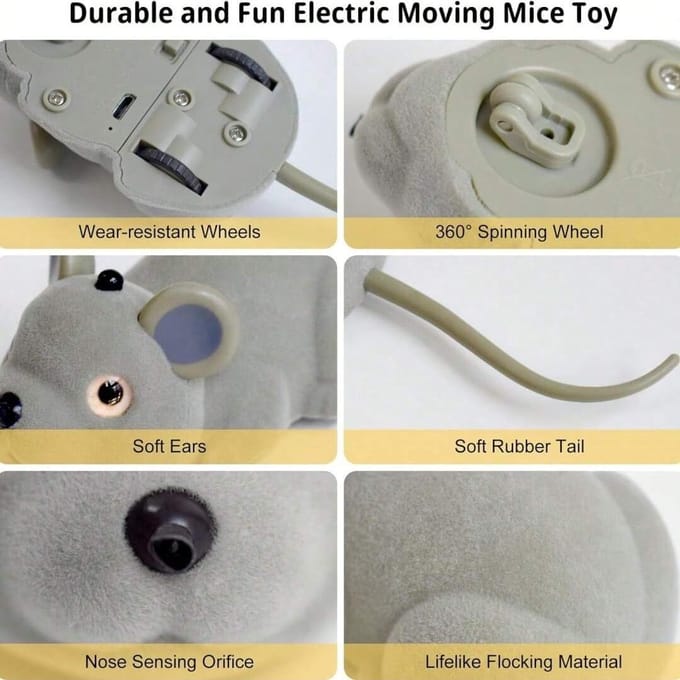 Souris électrique intelligente et mobile, jouet interactif pour chat, jouet pour animaux de compagnie grise