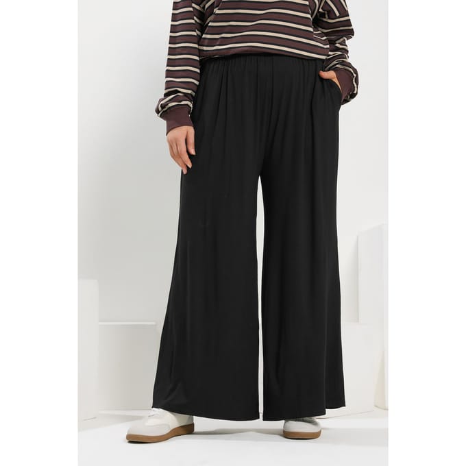 Yours Broek Met Stretch & Wijde Pijpen In Zwart Size 46
