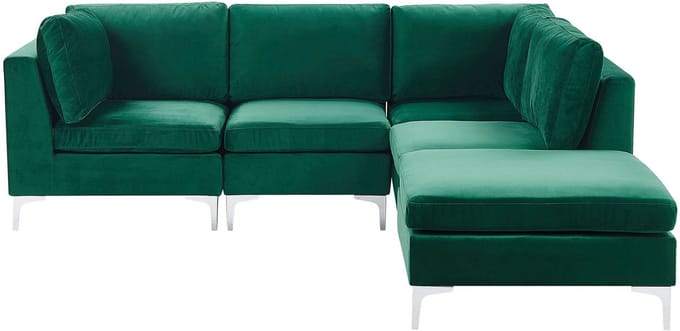 EVJA - Hoekbank met ottomaan - Groen - Linkerzijde - 235 cm - Fluweel