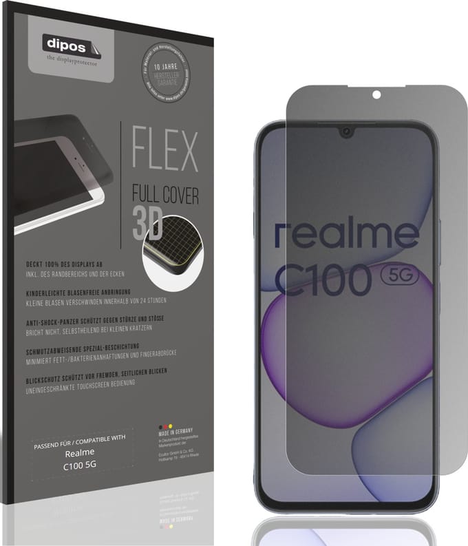 dipos FLEX – Matte Privacy Screenprotector geschikt voor Realme C100 5G | Volledige Schermbescherming | Case-Friendly