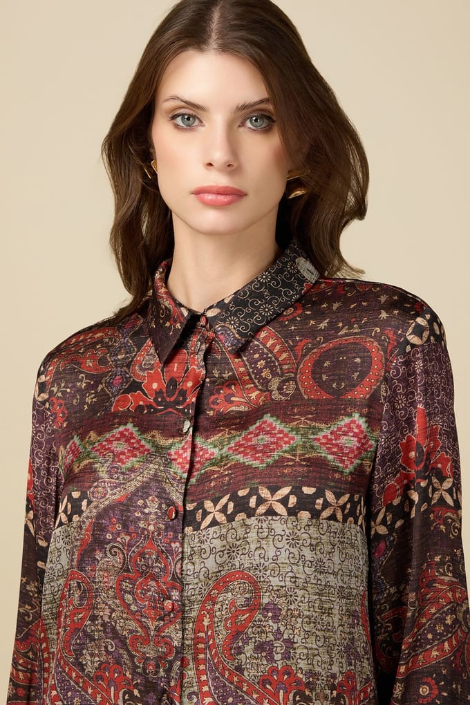 Oltre Patterned Satin Shirt Brown Größe: 40 | Blusen Outlet | Damen | Braun