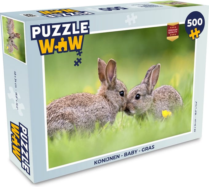 Puzzel Konijnen - Baby - Gras - Legpuzzel - Puzzel 500 stukjes