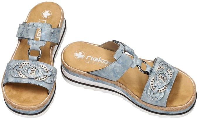 Rieker -Dames - blauw licht - slippers & muiltjes - maat 38