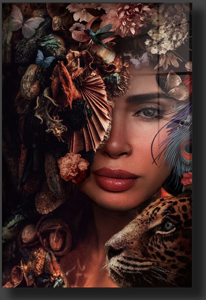 Flower Lady schilderij op plexiglas 80x120cm