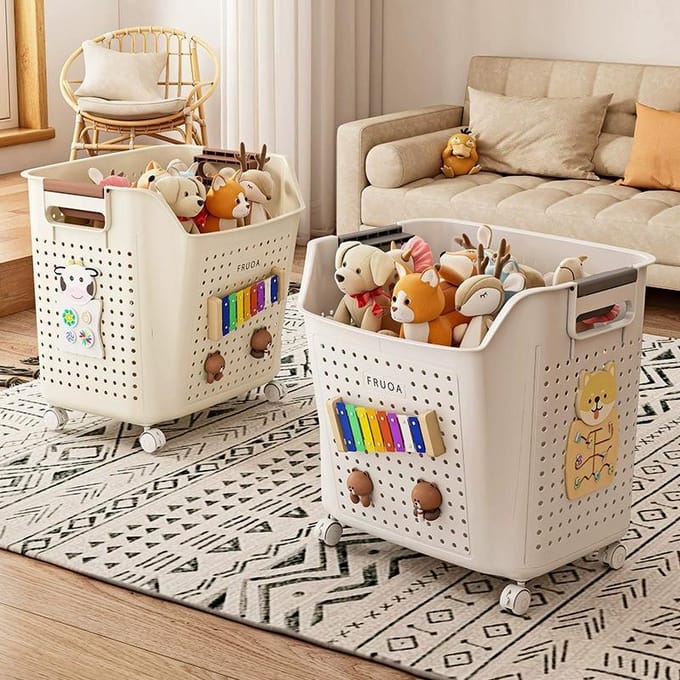 Speelgoed organizer bak voor kinderen, opbergcontainer met grote capaciteit voor knuffels white