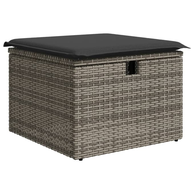 vidaXL - Tuinkruk - met - kussen - 55x55x37 - cm - poly - rattan - grijs