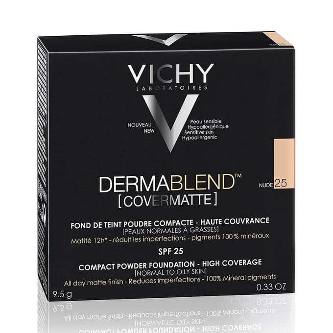 Vichy Dermablend Covermatte Poeder Foundation voor een Vette Huid - Nude 25