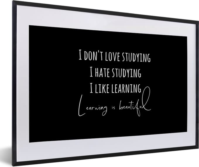 Fotolijst incl. Poster - Quote - Studeren - Liefde - 60x40 cm - Posterlijst