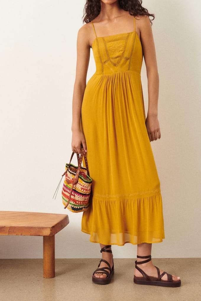 BA&SH Robe Michele Moutarde Maat: L | Midi Jurken Outlet | Dames | Bruin