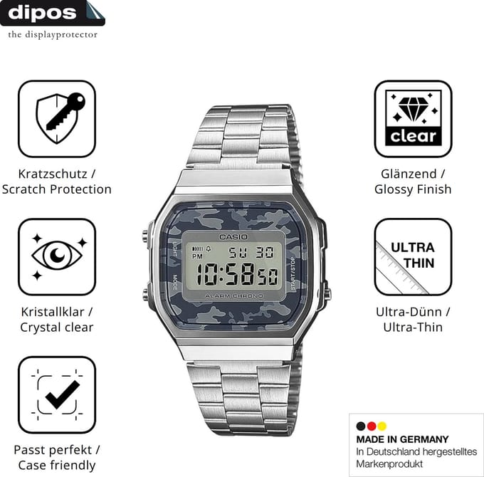 dipos – 6x Beschermfolie geschikt voor Casio A168WEC-1EF | Krasbestendige & heldere Screenprotector Ultra-Thin
