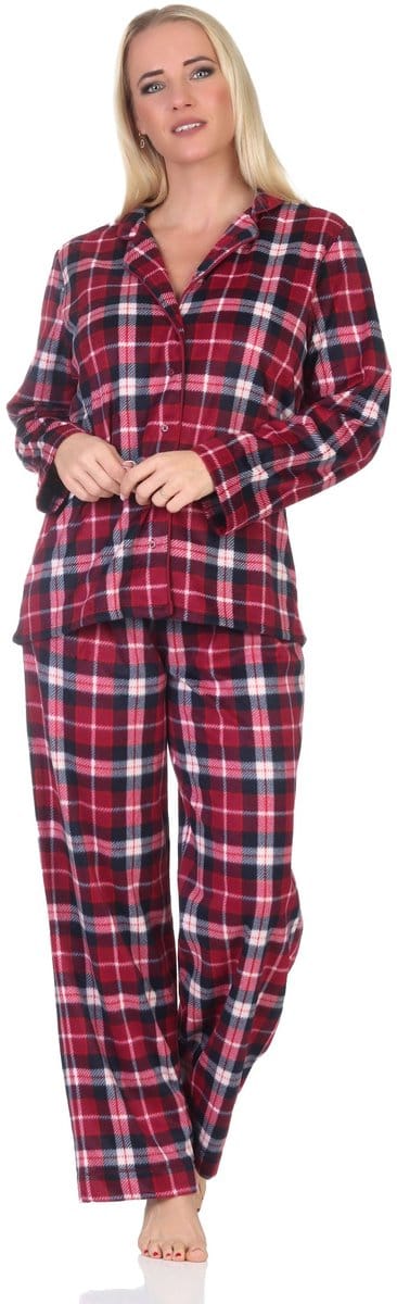 Normann fleece damespyjama in elegante ruitjeslook, doorknoopbaar