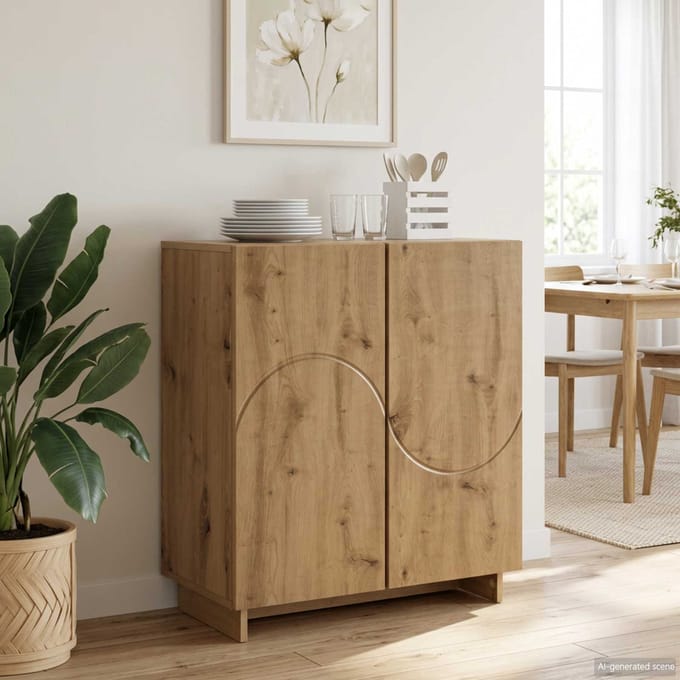 vidaXL - Dressoir - Artisanaal - eiken - 67 - x - 34,5 - x - 75 - cm - Bewerkt - hout