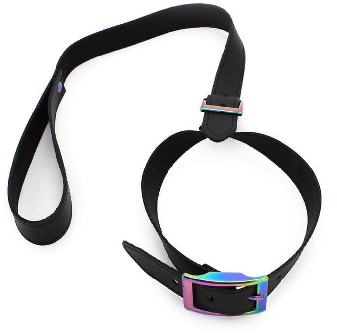 Kiotos Leather - Leren Collar Met Leiband Met Rainbow Gekleurde Metalen Gesp