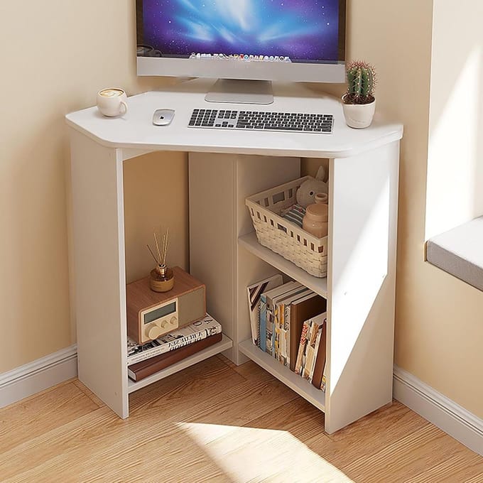 Hoekbureau L-vorm - Werkstation Bureau - Thuiswerken Kantoor - Ruime Opslag - 57x57x74cm - Wit
