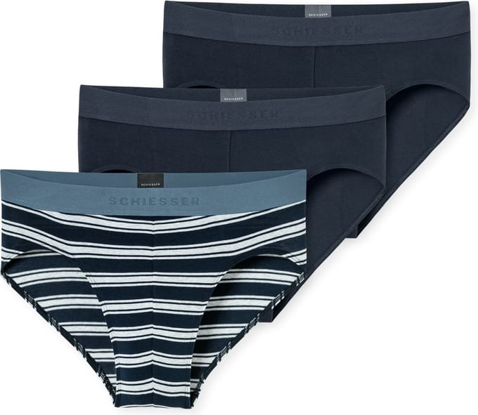 Schiesser Slip Heren - 3 stuks - Organic Cotton - geweven elastische tailleband - effen/gestreept - donkerblauw - 95/5