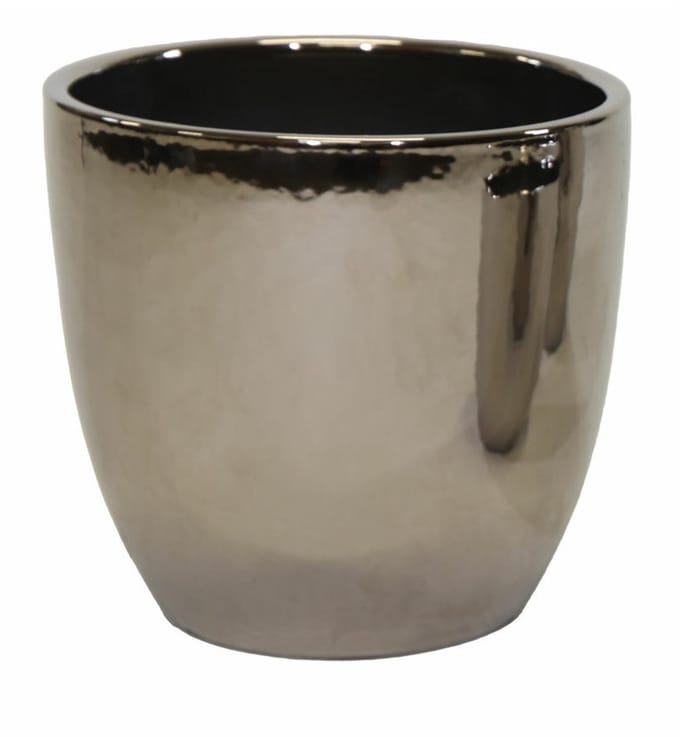 Mega Collections Bloempot Emperor - rond - zilver - D30 x H31 cm - glans