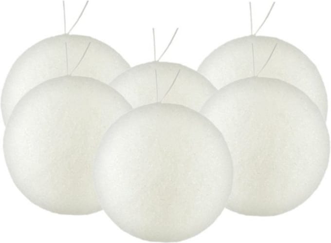 Gerim Kerstballen - 6 stuks - wit - kunststof - glitters - D8 cm