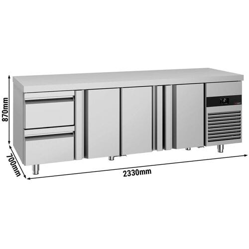 GGM Gastro Kühltisch PREMIUM - 2330x700mm - mit 3 Türen - 2 Schubladen