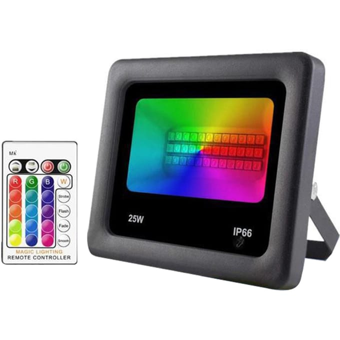 25W RGB schijnwerper buiten schijnwerper IP66 waterdicht met afstandsbediening voor bruiloft verjaardag UK Plug zwart