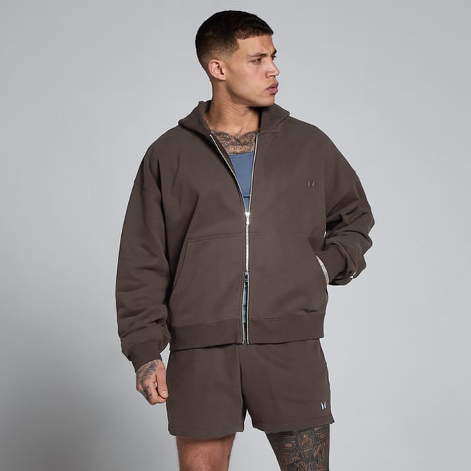 MP Men's Lift Oversized Loopback 2 Way Zip Hoodie - Chocolade - S