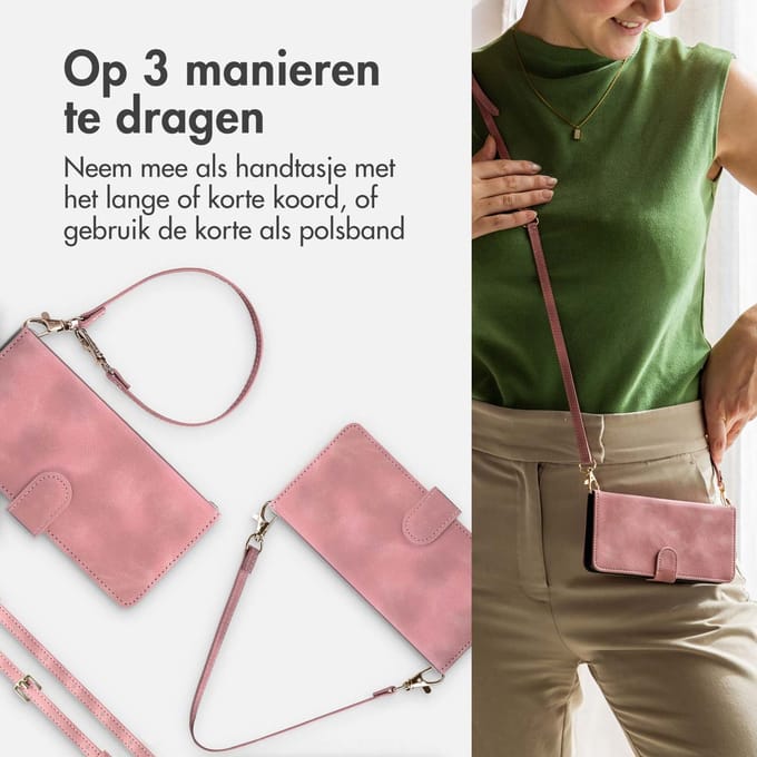 imoshion Hoesje - Geschikt voor Apple iPhone 14 / 13 - Bookcase met koord - Roze