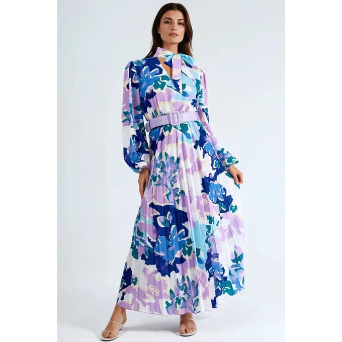 Abstracte Print Midi-jurk met Choker Kraag